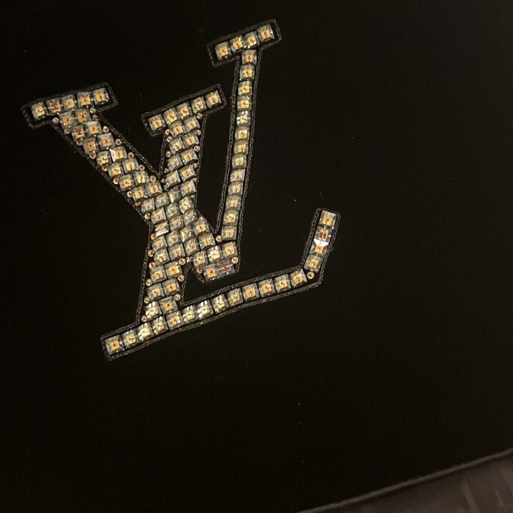 Louis Vuitton Black Velvet Scarf with Iconic LV Logo Rhinestones Silk backside - Picture 13 of 13